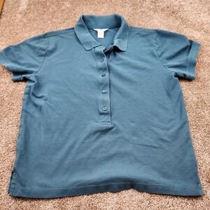 Preppy Athleta Polo Shirt Blue Size Small Petite S P Short Sleeve